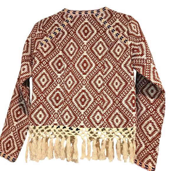 Tularosa Revolve Sante Fe Cropped Fringe Open Front Jacket Burnt Red Size XS - Picture 5 of 12